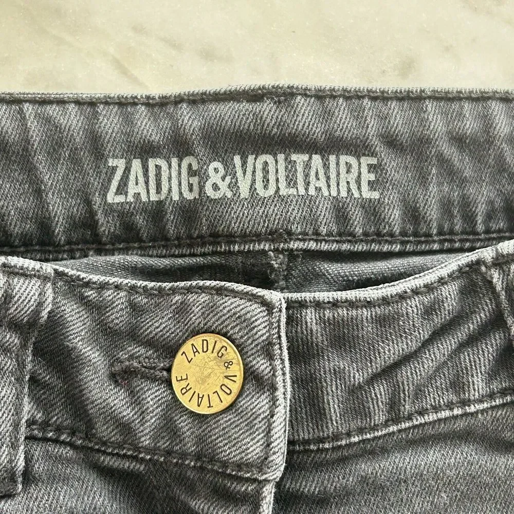 Zadig & Voltaire Girl's Faded Black Jeans Size‎ 10 138 Embroidered Guitar Skull